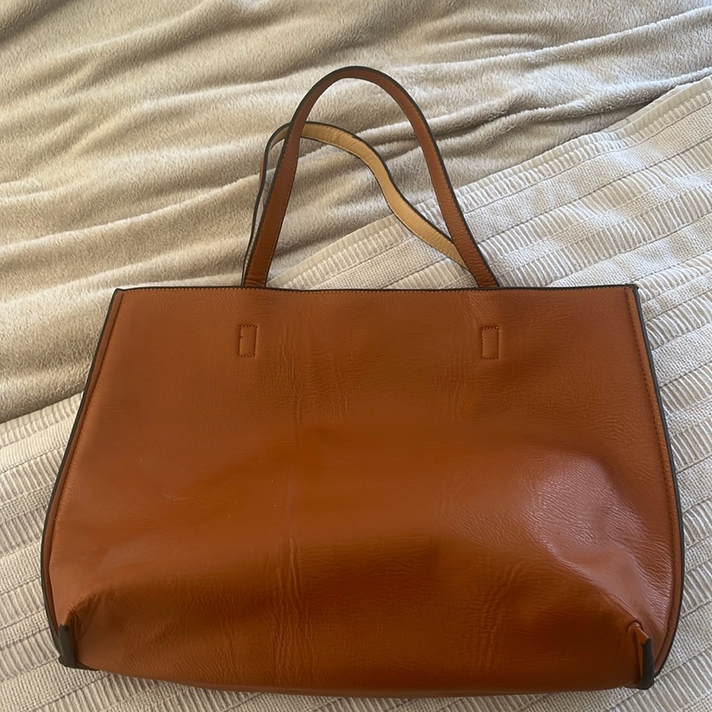 Two tone faux leather bag